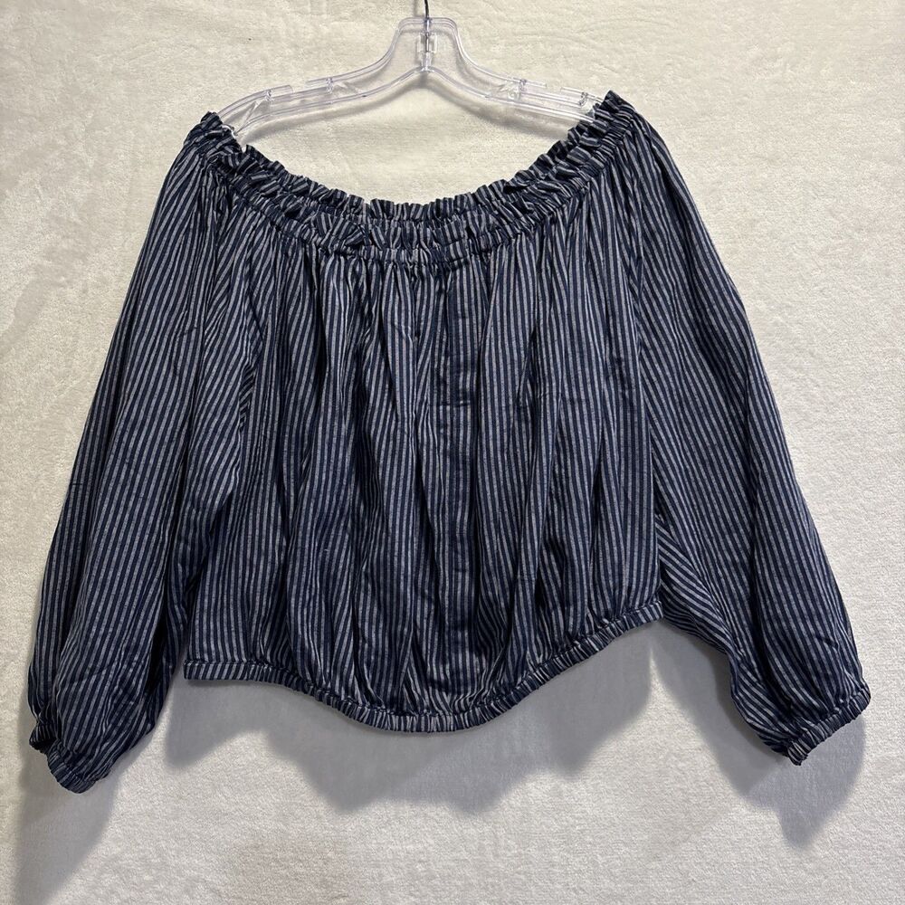 Rag and Bone Mimi Blue Stripe Modal Linen Blend Blouse Off Shoulder Top Small